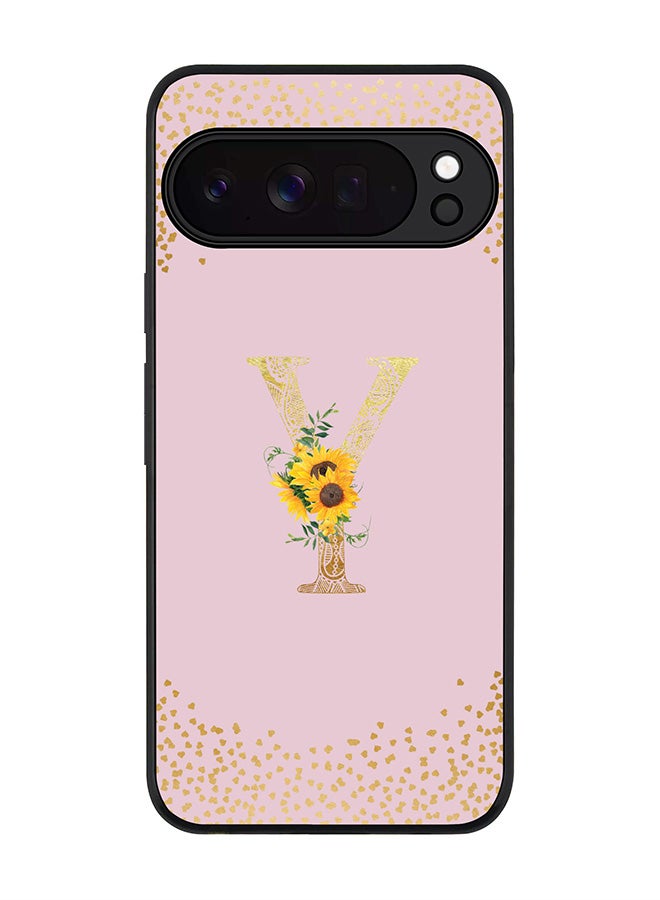 For Google Pixel 10 Pro XL Case,Slim fit Camera Protection, Shockproof Thin Phone cover  - Custom Floral Monogram - Y  (Pink )